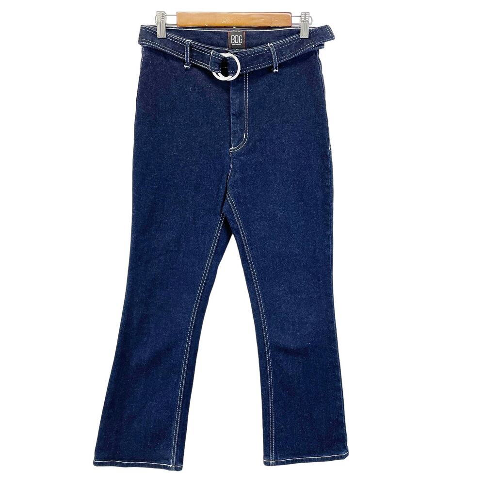 BDG Womens 27‎ Dark Wash O-Ring Belted High Rise Bootcut Crop Jeans Retro
